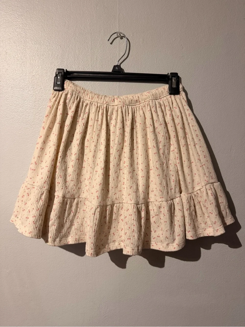 Cream Floral Ruffle Mini Skirt